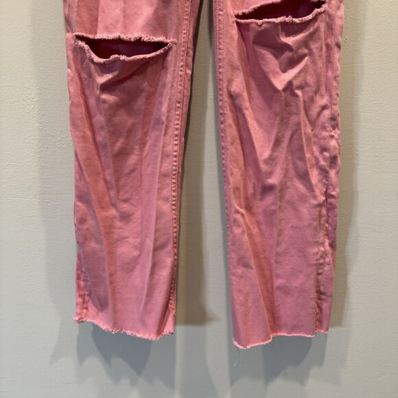 Jeans High Waist Distressed Rips Hot Pink Trouser Festival Raw Hem Women sz 0 - Picture 3 of 5
